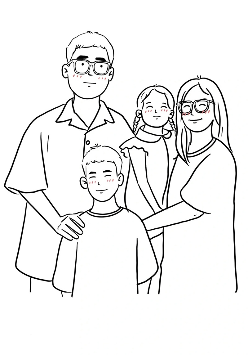 tranh vẽ gia đình 4 người đơn giản 21