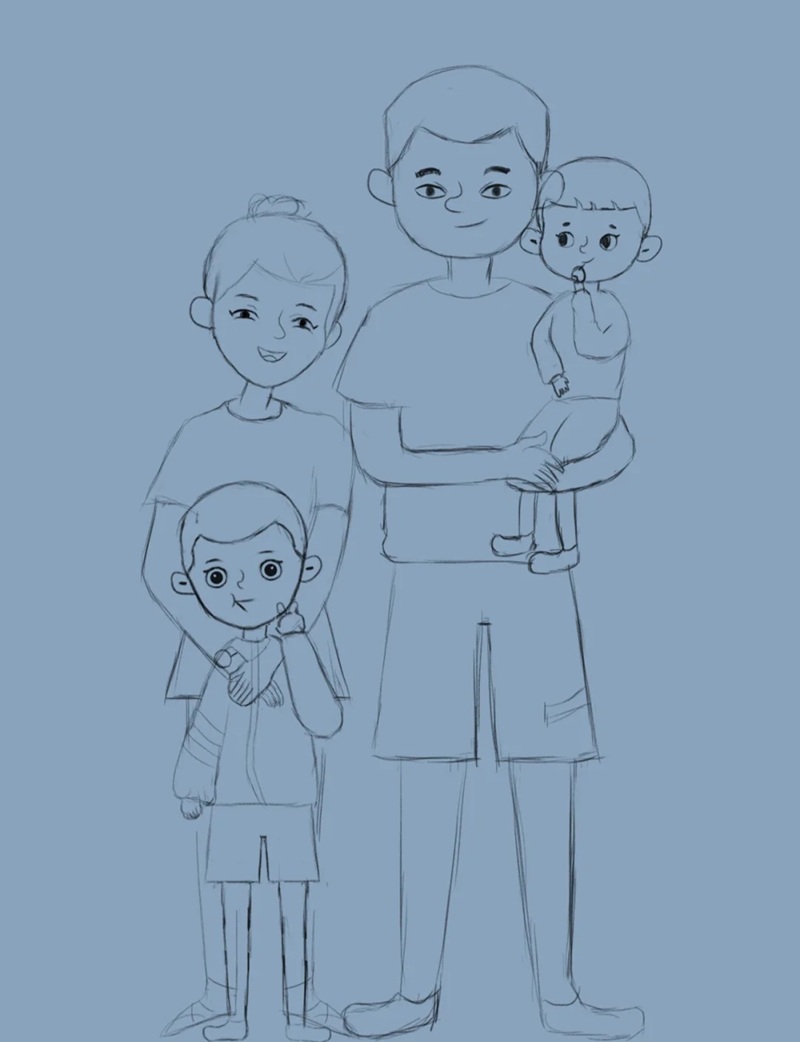 tranh vẽ gia đình 4 người đơn giản 22