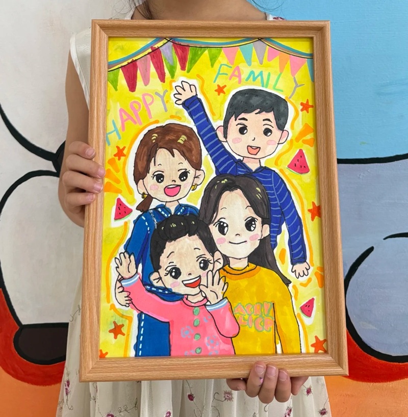 tranh vẽ gia đình 4 người đơn giản 25