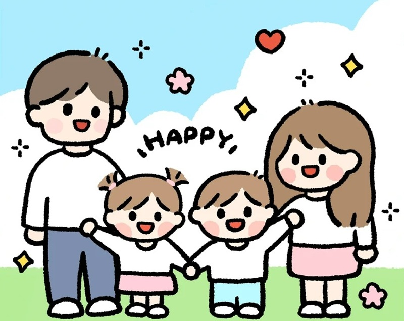 tranh vẽ gia đình 4 người đơn giản 26