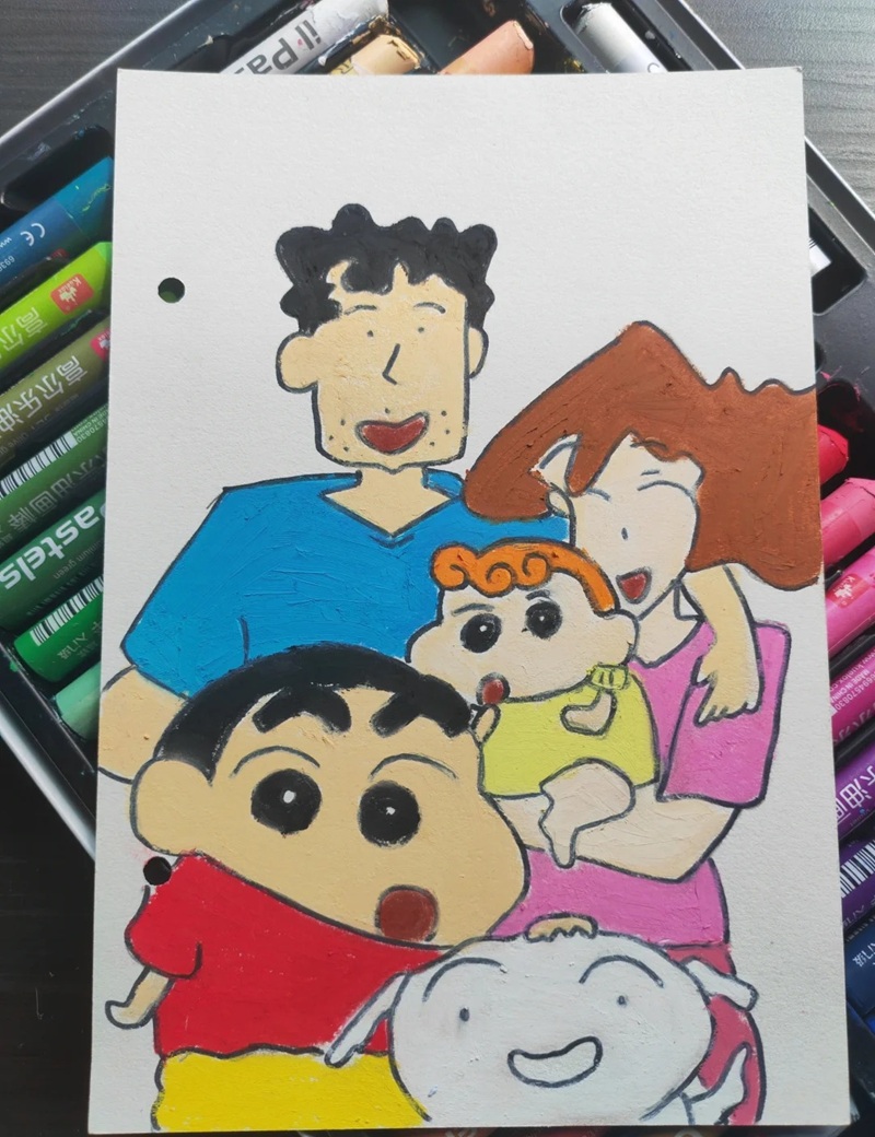 tranh vẽ gia đình 4 người đơn giản 27