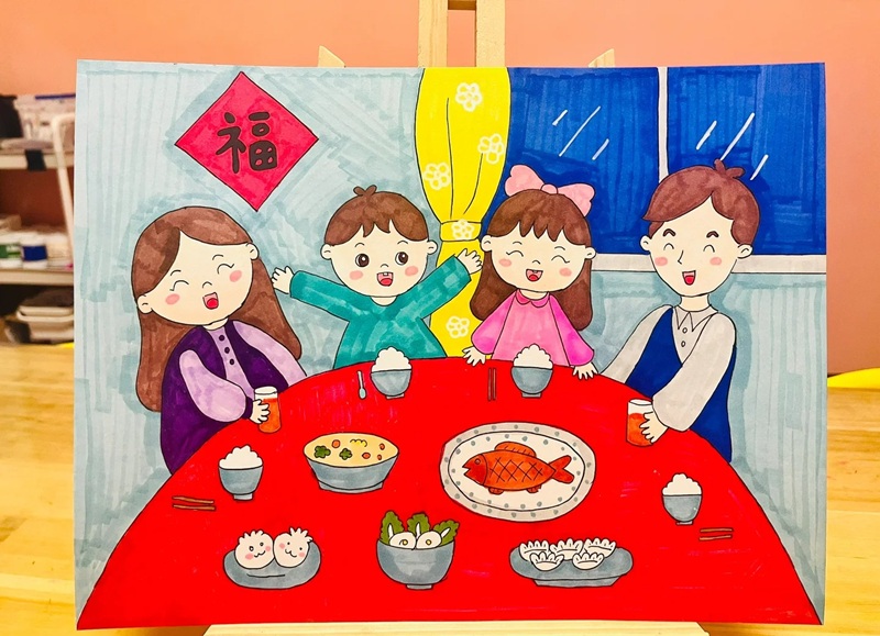 tranh vẽ gia đình 4 người đơn giản 28