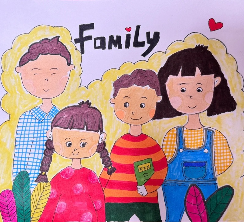 tranh vẽ gia đình 4 người đơn giản 29