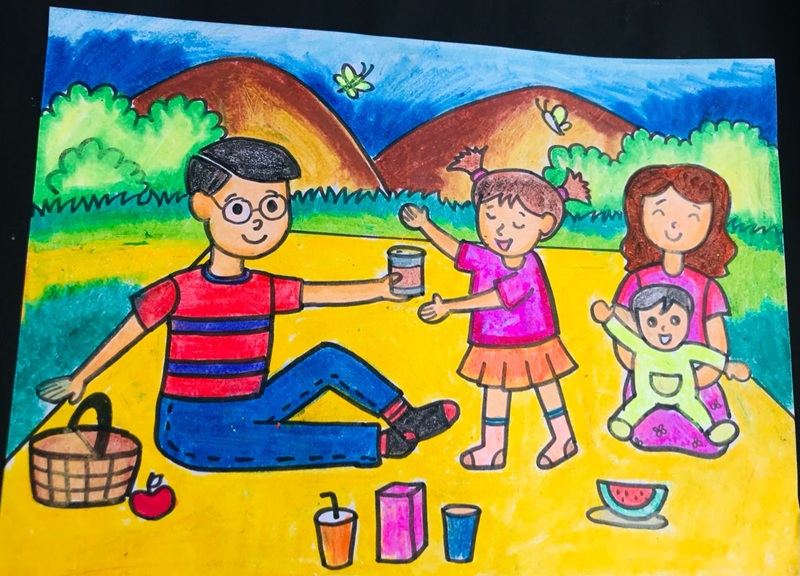 tranh vẽ gia đình 4 người đơn giản 3