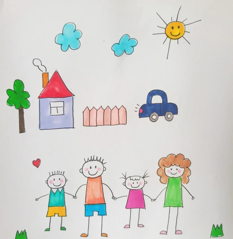 tranh vẽ gia đình 4 người đơn giản 30