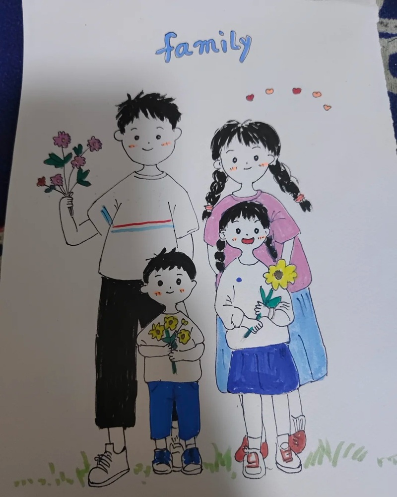 tranh vẽ gia đình 4 người đơn giản 31