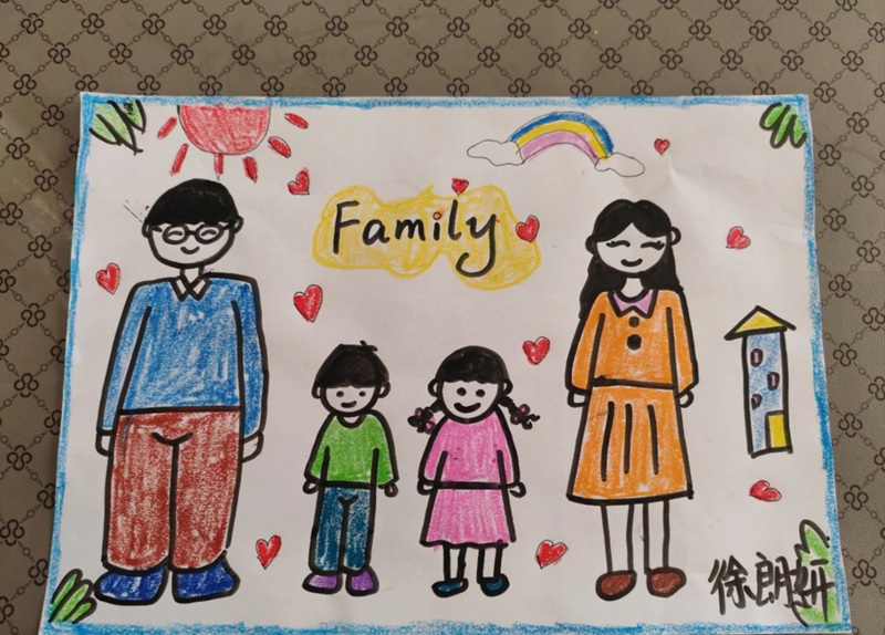 tranh vẽ gia đình 4 người đơn giản 33