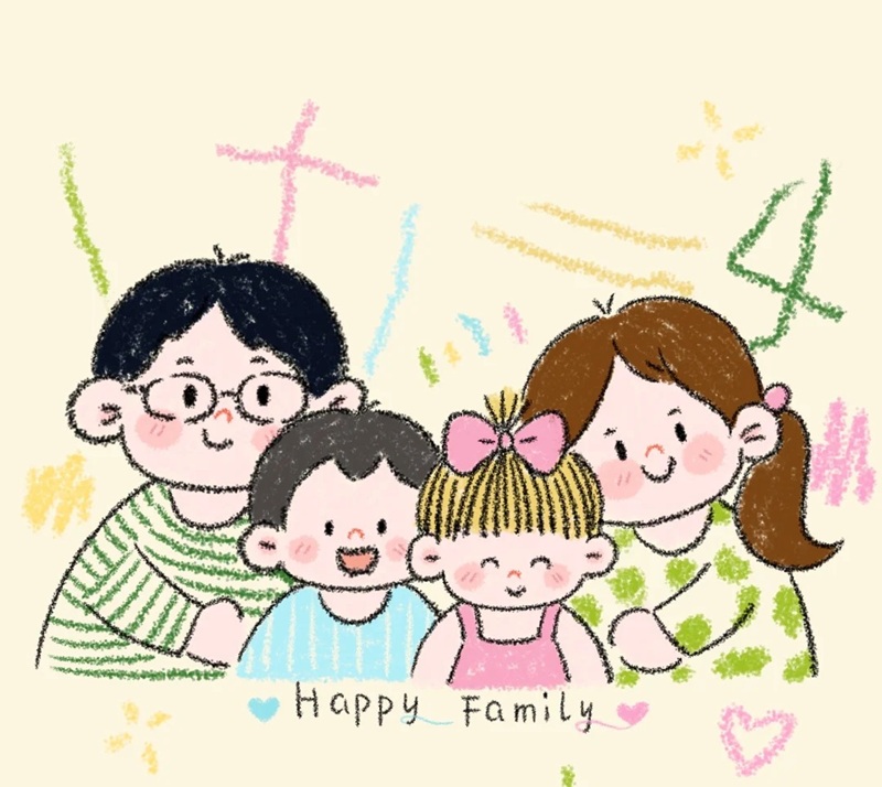 tranh vẽ gia đình 4 người đơn giản 35