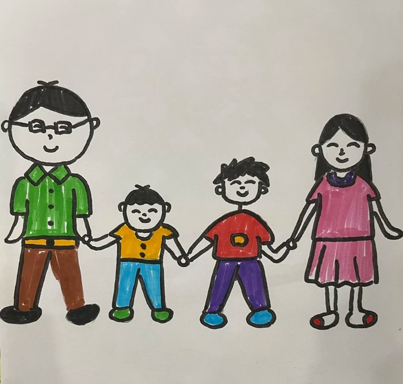 tranh vẽ gia đình 4 người đơn giản 37