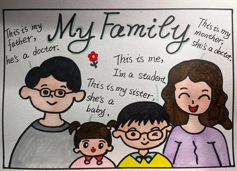 tranh vẽ gia đình 4 người đơn giản 39