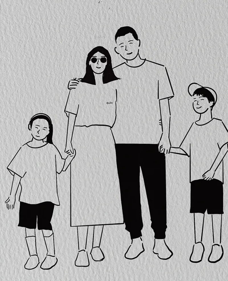tranh vẽ gia đình 4 người đơn giản 4