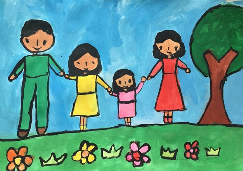 tranh vẽ gia đình 4 người đơn giản 5