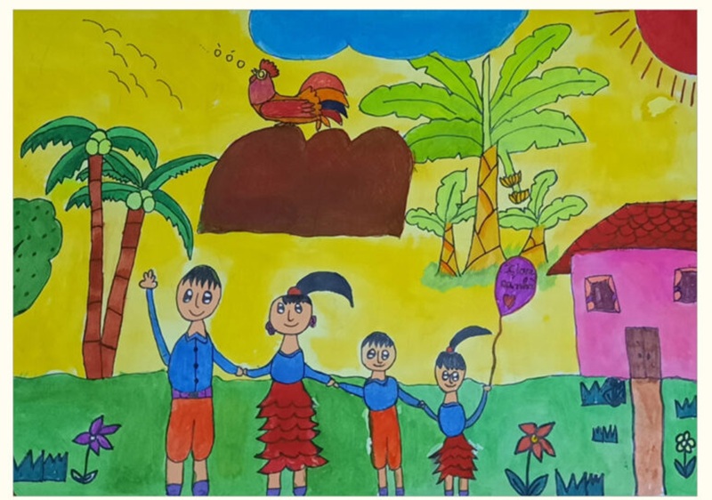 tranh vẽ gia đình 4 người đơn giản 7