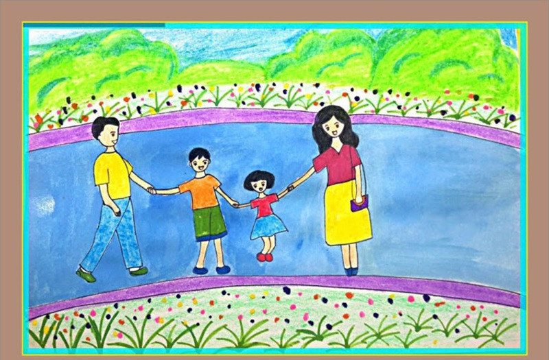 tranh vẽ gia đình 4 người đơn giản 9