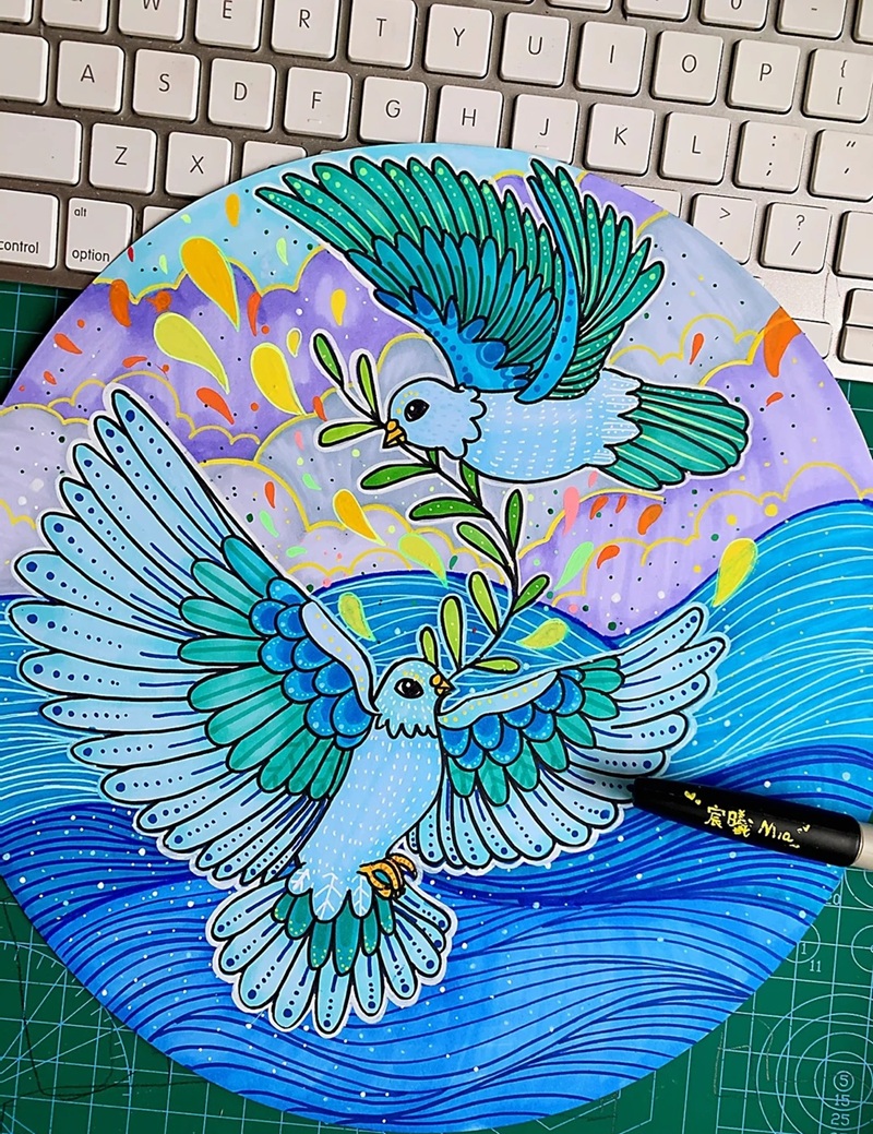 vẽ chim bồ câu hòa bình 17