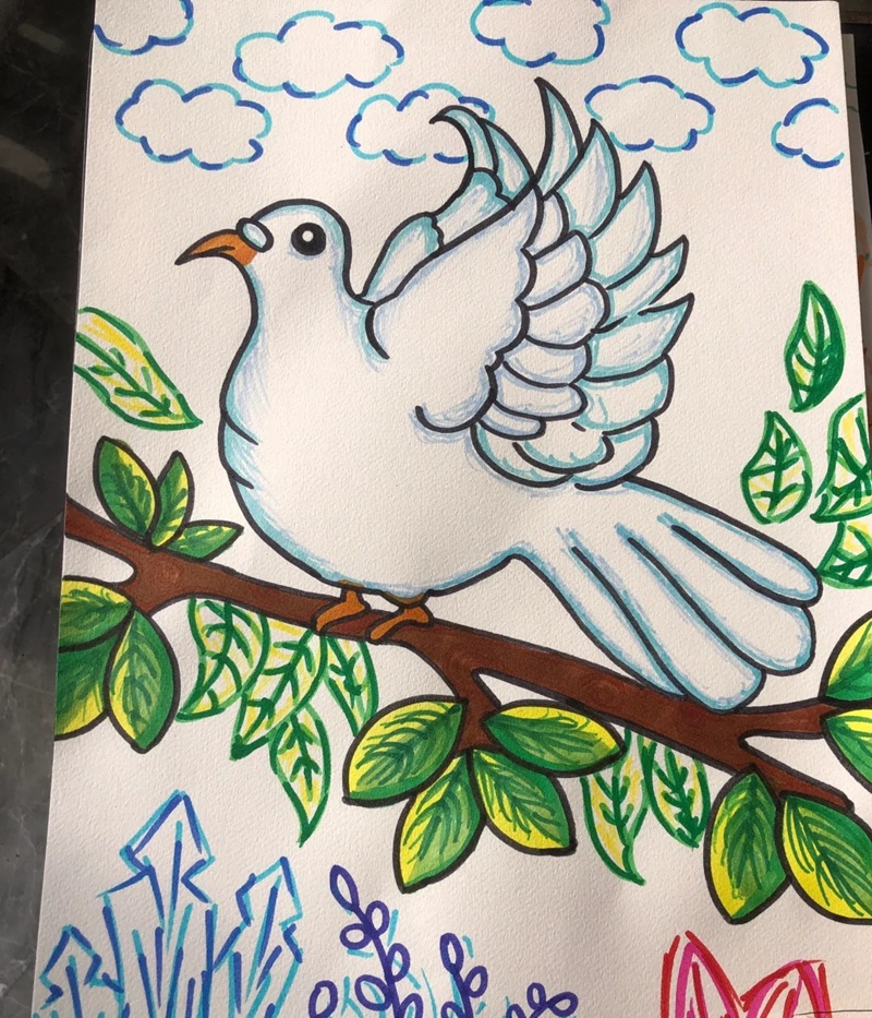 vẽ chim bồ câu hòa bình 3