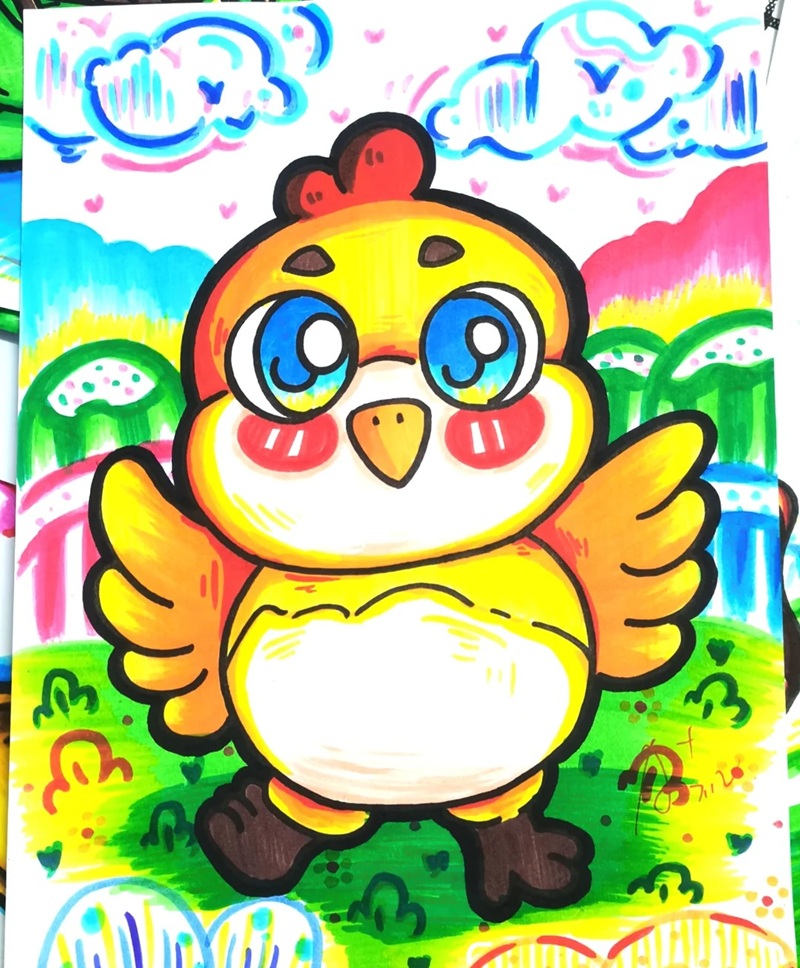 vẽ con gà con​ 32