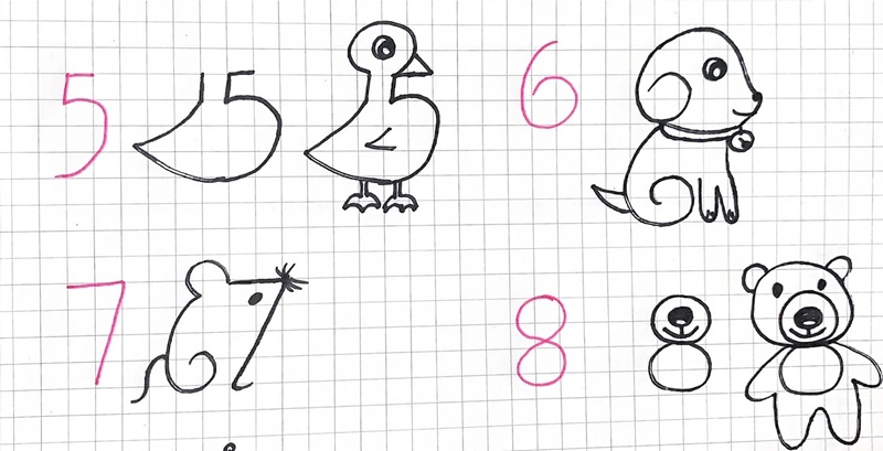 vẽ con vật bằng số 6