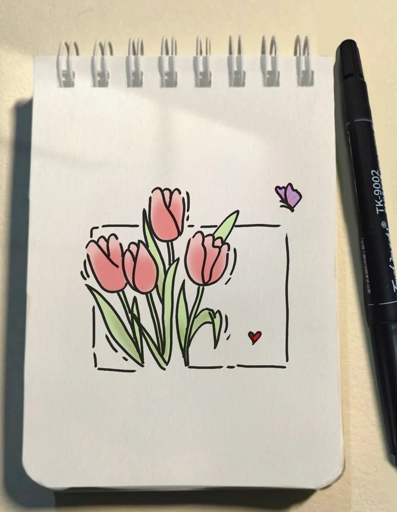 vẽ hoa tulip đơn giản​ 27