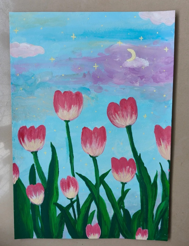 vẽ hoa tulip đơn giản​ 6