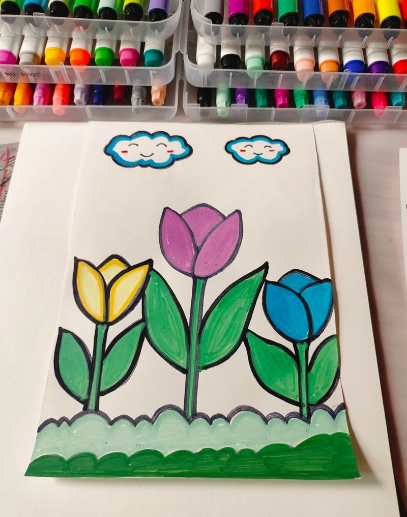 vẽ hoa tulip đơn giản​ 8