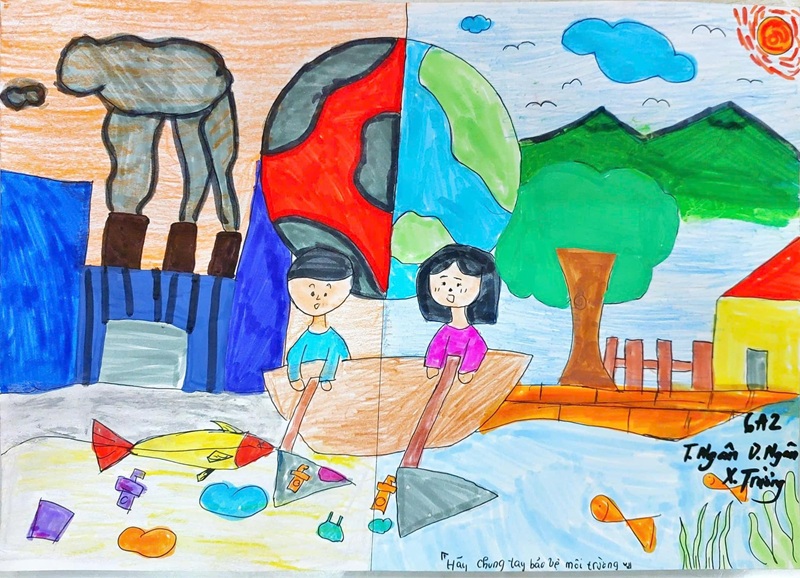 vẽ tranh bảo vệ môi trường xanh sạch đẹp 12