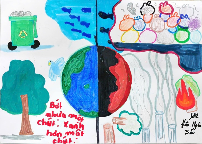 vẽ tranh bảo vệ môi trường xanh sạch đẹp 9