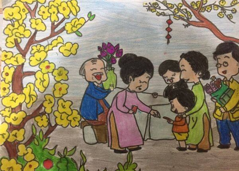 vẽ tranh gia đình ngày tết​ 1