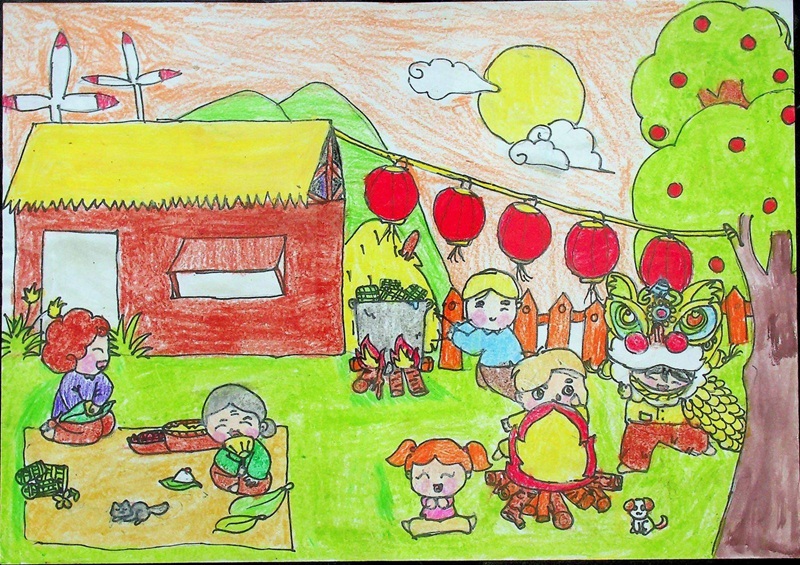 vẽ tranh gia đình ngày tết​ 11