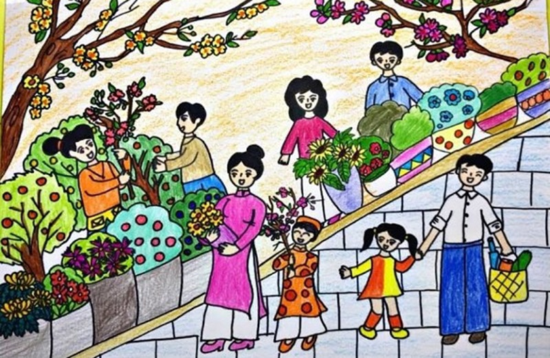 vẽ tranh gia đình ngày tết​ 14