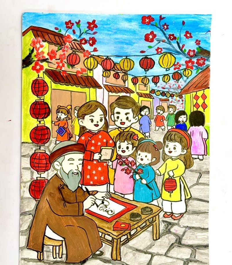 vẽ tranh gia đình ngày tết​ 15