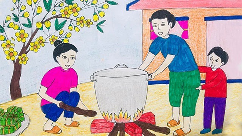 vẽ tranh gia đình ngày tết​ 16