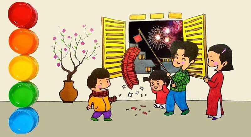 vẽ tranh gia đình ngày tết​ 17