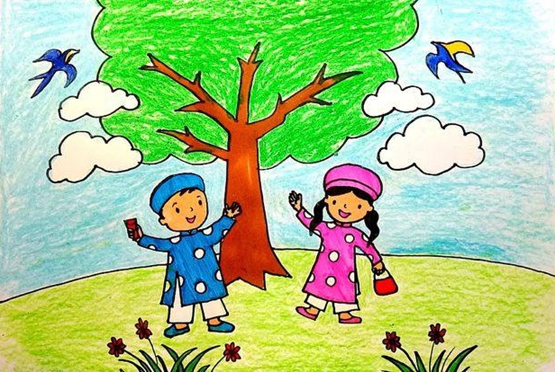 vẽ tranh gia đình ngày tết​ 19