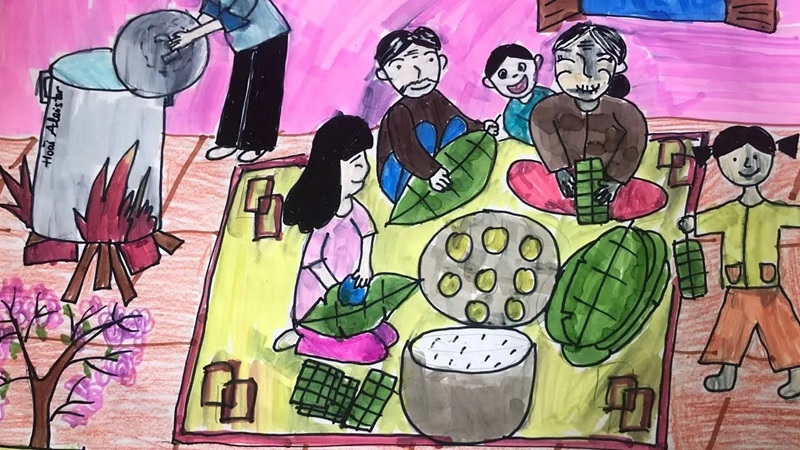 vẽ tranh gia đình ngày tết​ 2