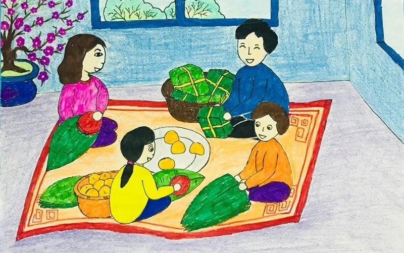 vẽ tranh gia đình ngày tết​ 20