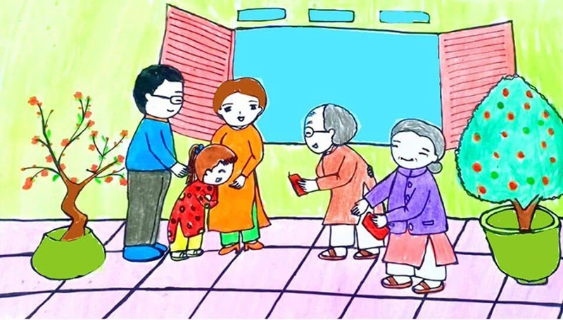 vẽ tranh gia đình ngày tết​ 21