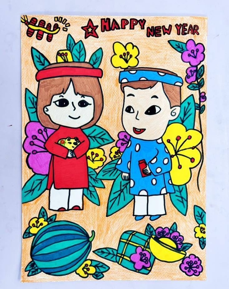 vẽ tranh gia đình ngày tết​ 25