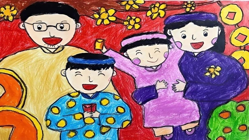 vẽ tranh gia đình ngày tết​ 26
