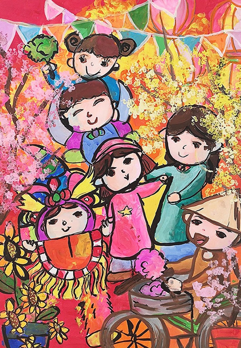 vẽ tranh gia đình ngày tết​ 27