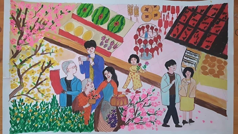 vẽ tranh gia đình ngày tết​ 29