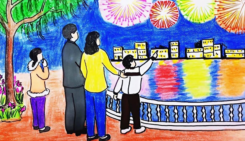 vẽ tranh gia đình ngày tết​ 31