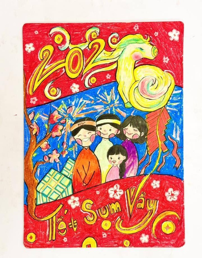 vẽ tranh gia đình ngày tết​ 32