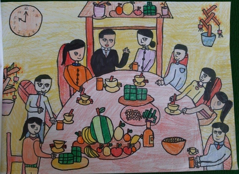 vẽ tranh gia đình ngày tết​ 35