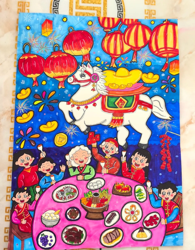 vẽ tranh gia đình ngày tết​ 36