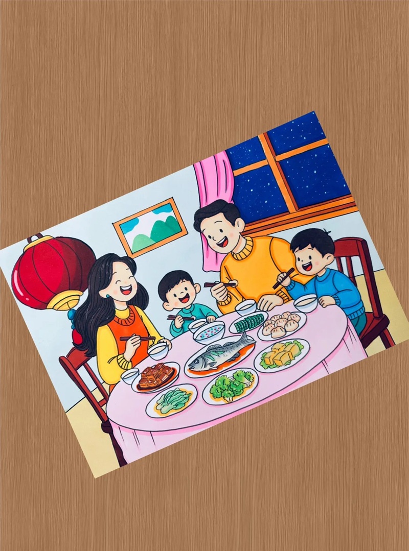 vẽ tranh gia đình ngày tết​ 37