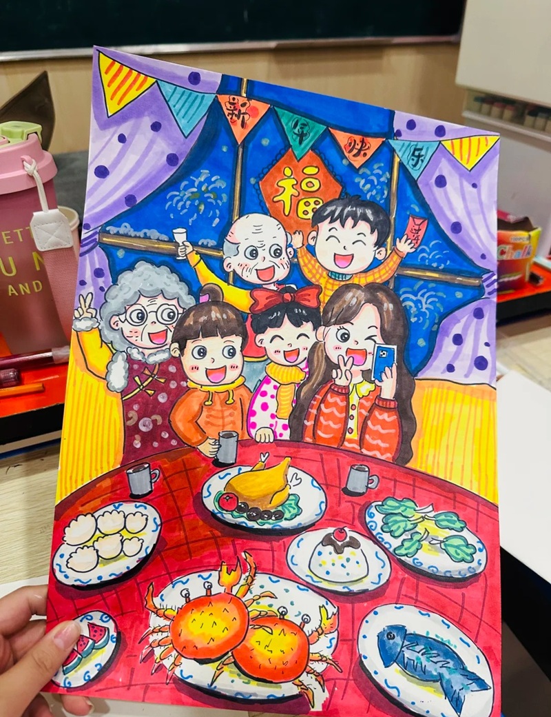 vẽ tranh gia đình ngày tết​ 38