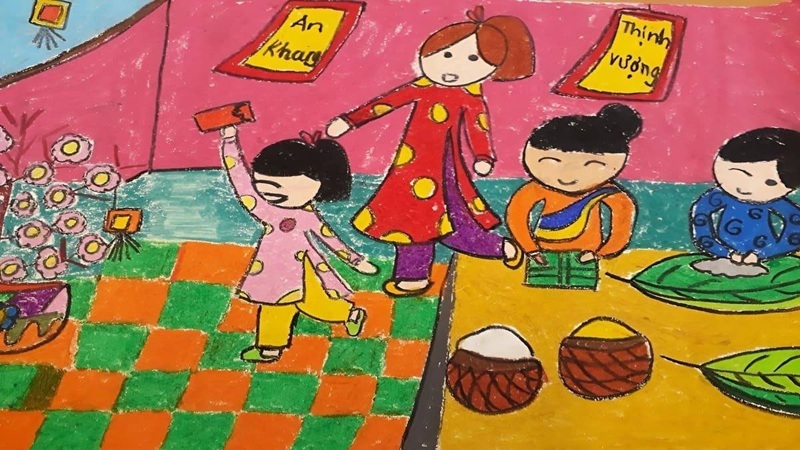 vẽ tranh gia đình ngày tết​ 4