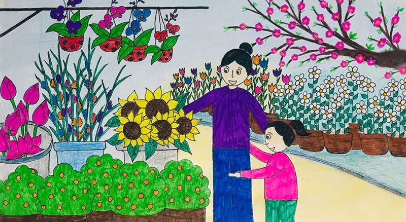 vẽ tranh gia đình ngày tết​ 5