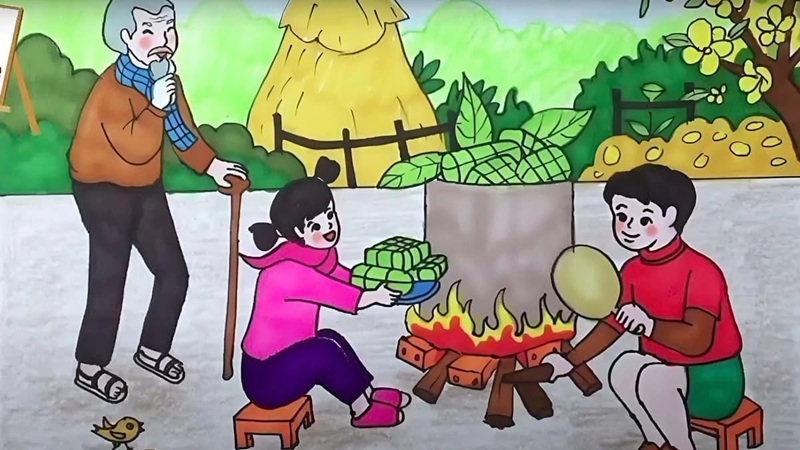 vẽ tranh gia đình ngày tết​ 6